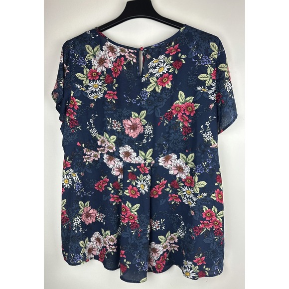 Torrid Floral Print Georgette Keyhole Back Blue Sheer Chiffon Plus Size 3 3X - Picture 8 of 9